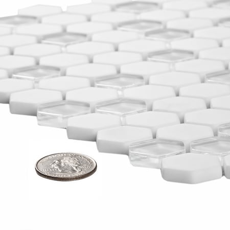 Apollo Tile Sample of White Recycled Glass Hex 11.8"x12" Glass Mosaic Tile APLVRE9901EC58 Sample